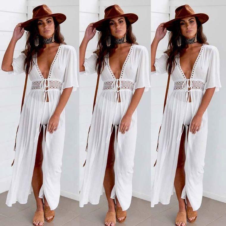 Women's Lace Patchwork Lace-up Long Shawl Cardigan for Bikini