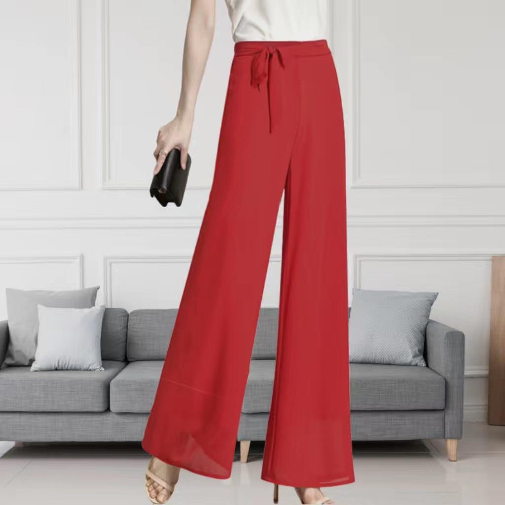 Women's High-Waist Chiffon Wide-Leg Summer Pants with Slit