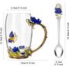 Glass Coffee Enamels Mug with Steel Spoon ,Best Birthday Valentines Gifts for Women,Enamel Flower Lead-free Glass Coffee Mugs Tea Cup