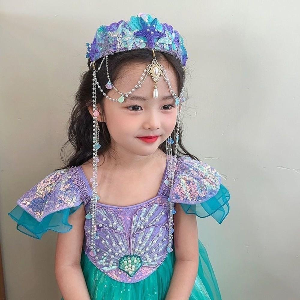 Pearl Jewelry Mermaid Princess Headband Tassel Tassel Crown Forehead Necklace Hair Hoop Gift