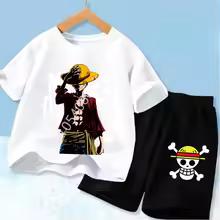 Summer Children Short Sleeve Clothes Set Anime Boy Girl T Shirt Shorts 2pcs One Piece Kids Outfit Chopper Luffy Tracksuit Suit