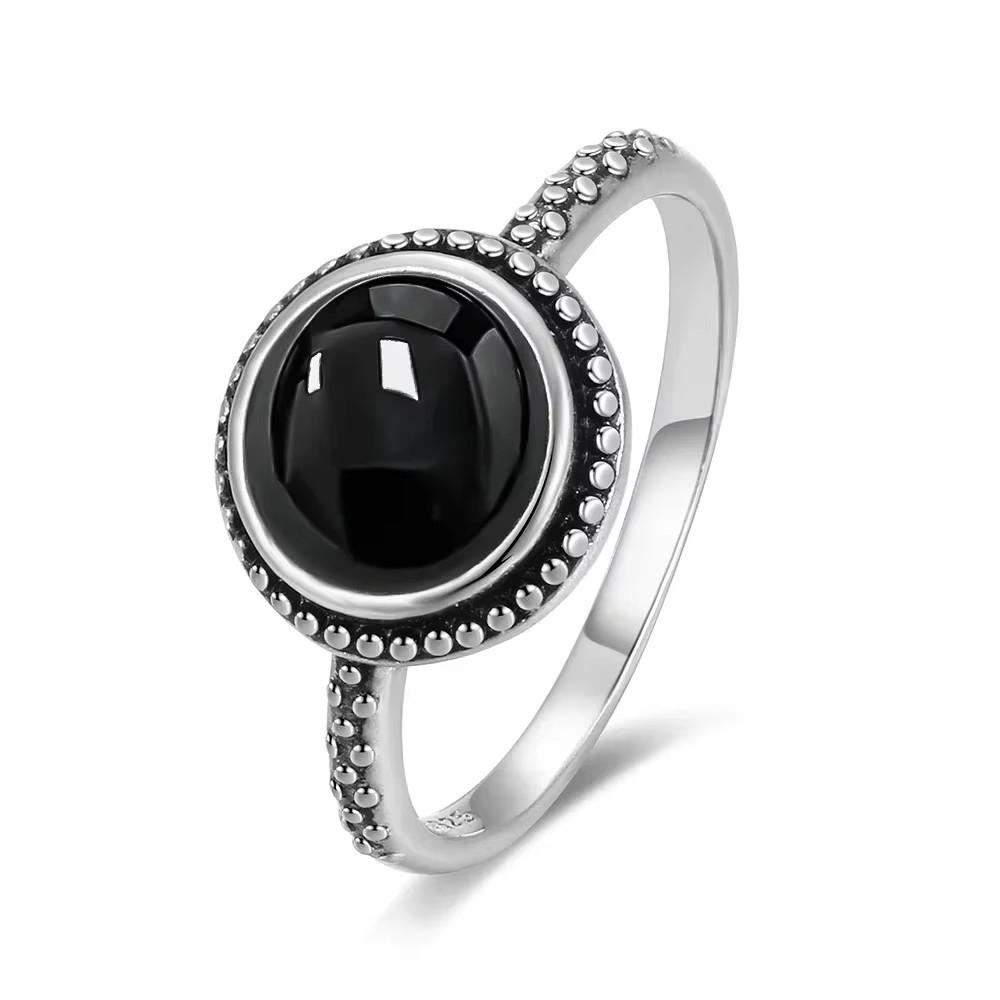 Vintage 925 Sterling Copper Ring Natural Black Onyx Ring Oval Round Stone Retro Fine Zircon Gift Sun Shaped For Women Men