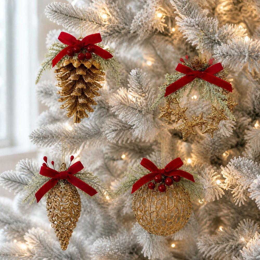 Shiny Surface Glitter Pinecone Ornament Plastic Material Christmas Tree Ornament  Christmas Party