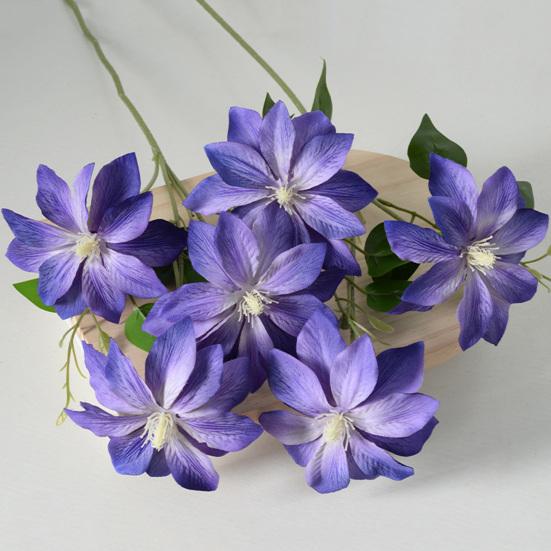 Artificial Clematis Flower 27.5" Long Stem Fake Silk Flower Branches with 3 Heads Blooms for Vase Indoor Home Table Decor Floral Arrangement