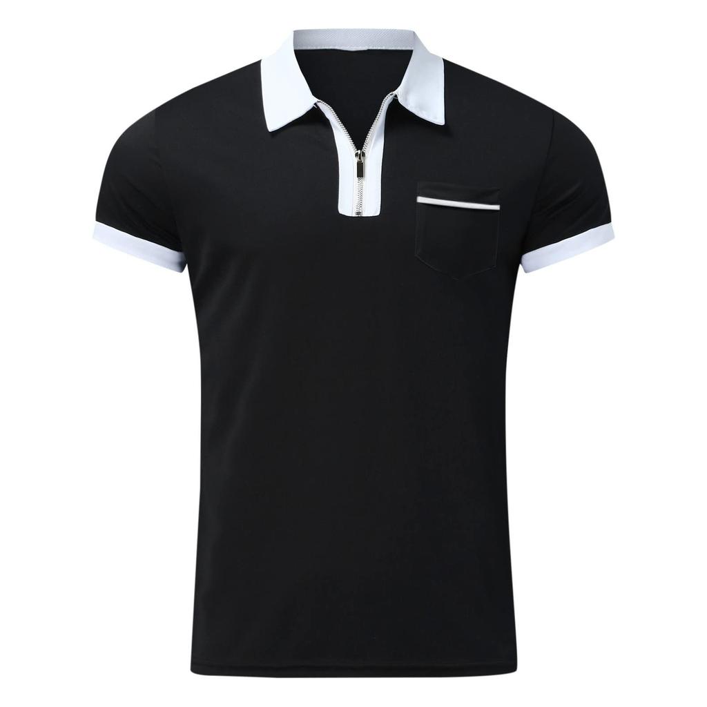 Men's Short Sleeved Casual Sports Shirt With 1/4 Zipper And Pocket