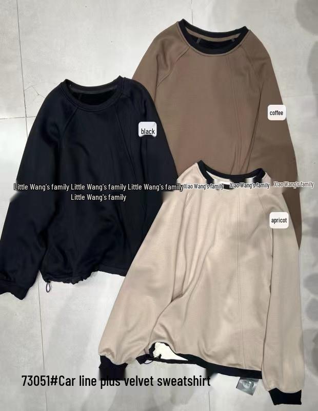 

Зимний свитшот Xiao Wang в корейском стиле, свободного кроя, больших размеров, повседневный, на флисовой подкладке, с круглым вырезом One Size абрикосовый