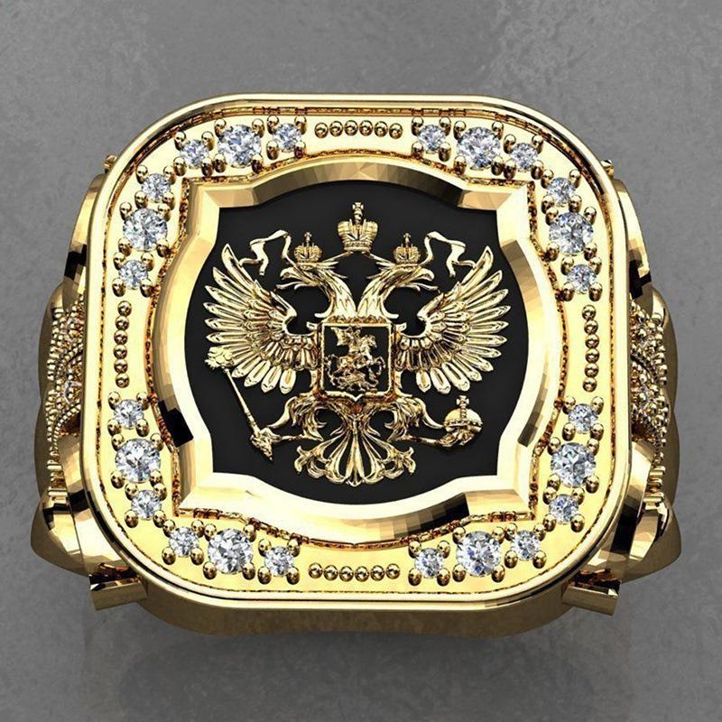 1pc Vintage Gold Eagle Seal Ring, Carved Badge Design, Versatile Ring For Men'S Personality