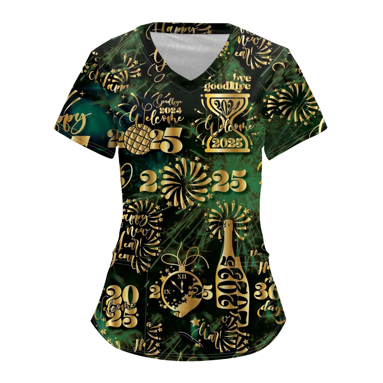 

Женский модный комбинезон с V-образным вырезом, короткими рукавами и карманами 2025 года с рождественским принтом XL темно-зеленого