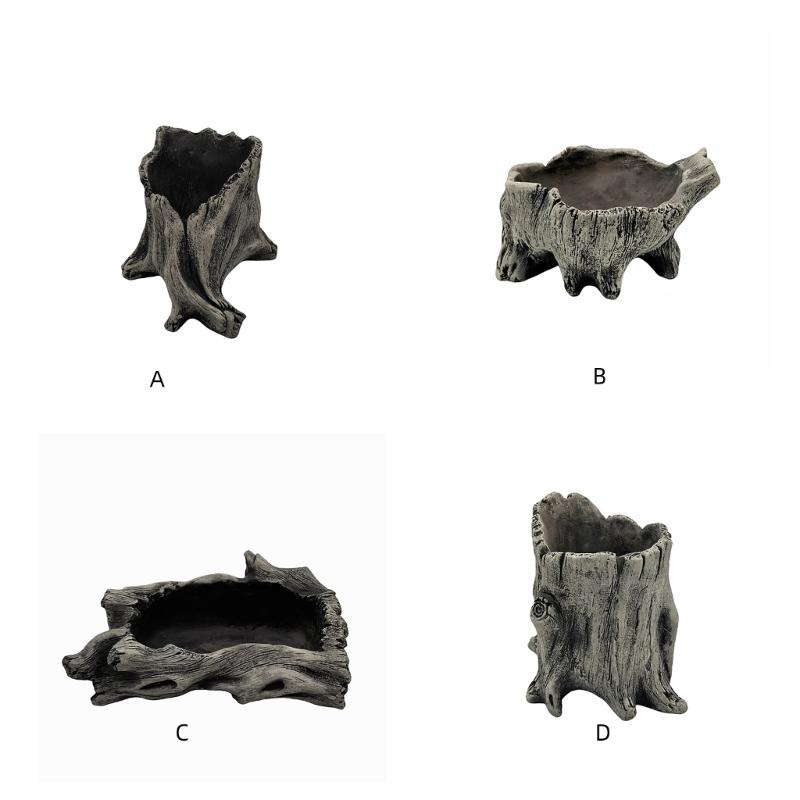 Artificial Driftwood Succulents Planter Rustics Cactus Flower Pots for Small Plant Flower Arrange Tree Stumps Sculpture