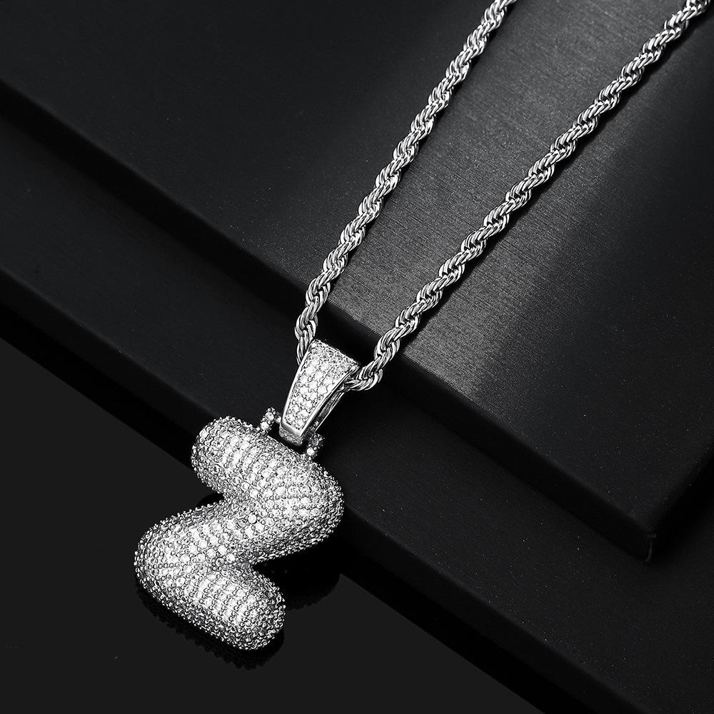 Hot Selling European and American Hip-hop Necklace with 26 English Letter Pendants, Men's and Women's Trendy Zircon Necklace