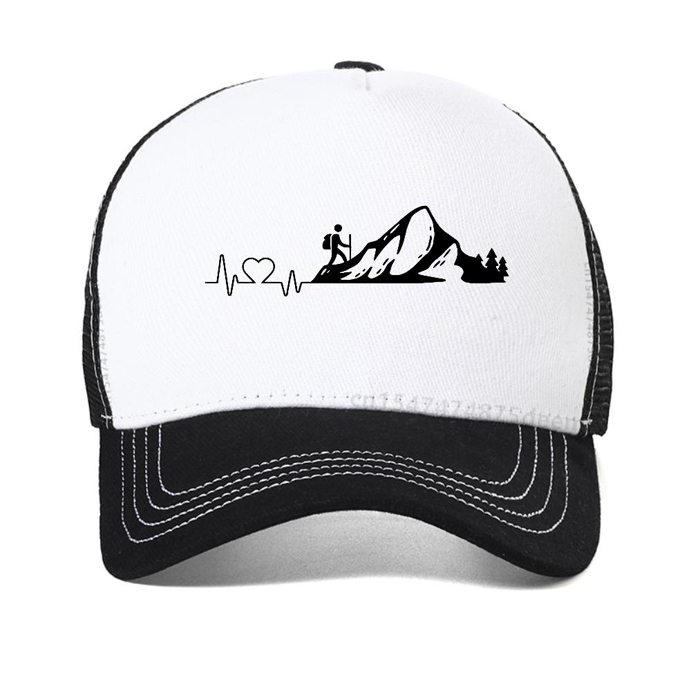 Men Mountain ECG Graphic baseball cap Casual for Hiking Camping Breathable adjustable hats mesh Snapback Caps summer sport hat