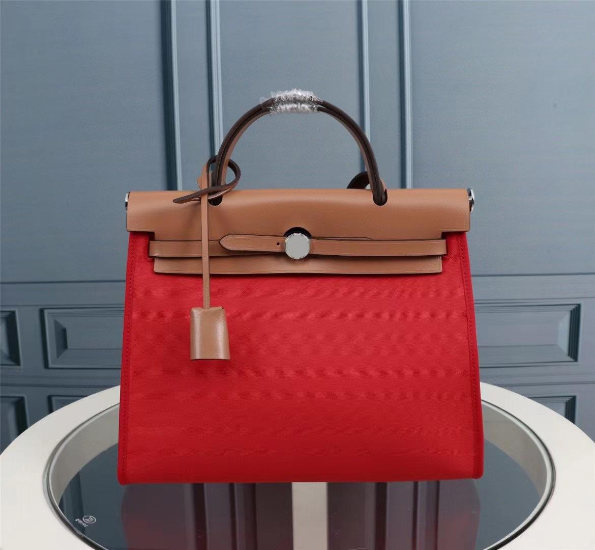 

Нова Колекція+Водонепроникна Серія Полотно Шкіра Сумка H Сумка Кросбоді Застібка Сплайсинг Відкидна Сумка 31x10x26cm червоний