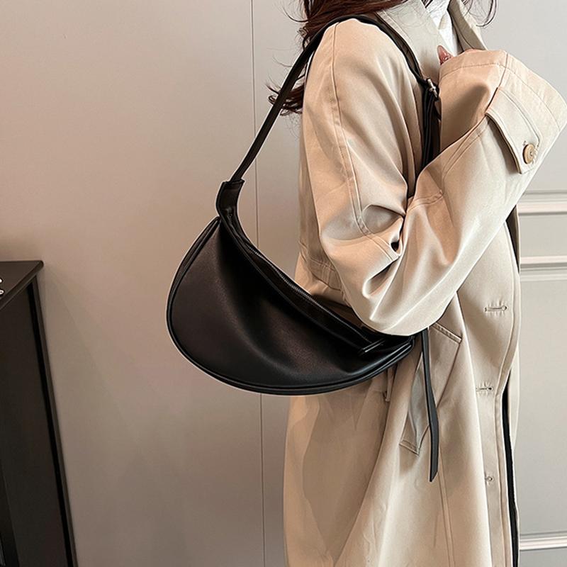 Sewing Thread Shoulder Bags Zipper Women's Bags PU Leather High Capacity Handbag Solid Color Saddle Splicing CLE