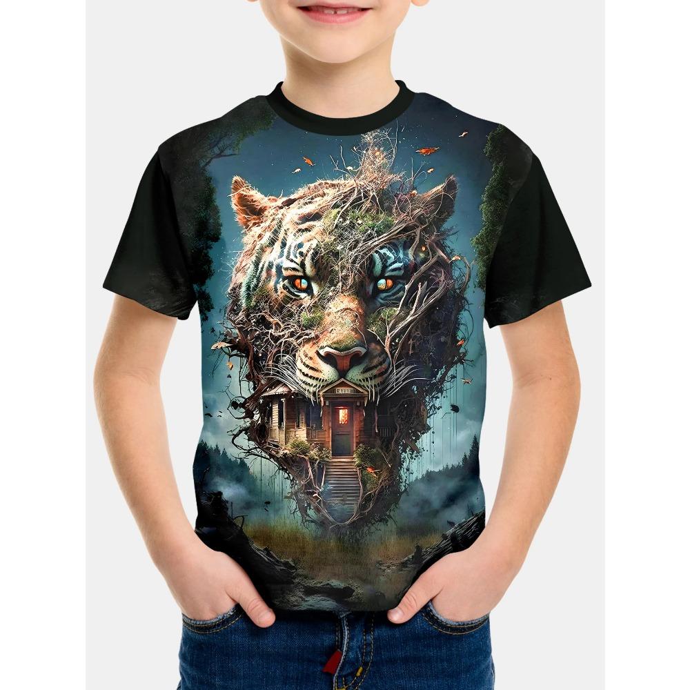 Boys' clothing 3D high-definition printed animal T-shirt street style summer comfortable casual round neck short sleeved children's T-shirt