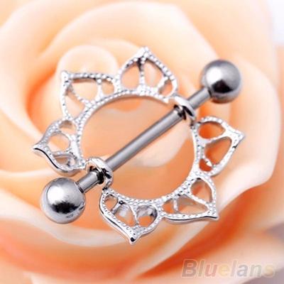 1Pc Surgical Steel Floral Flowers Circle Piercing Nipple Shield Ring 14G Bar
