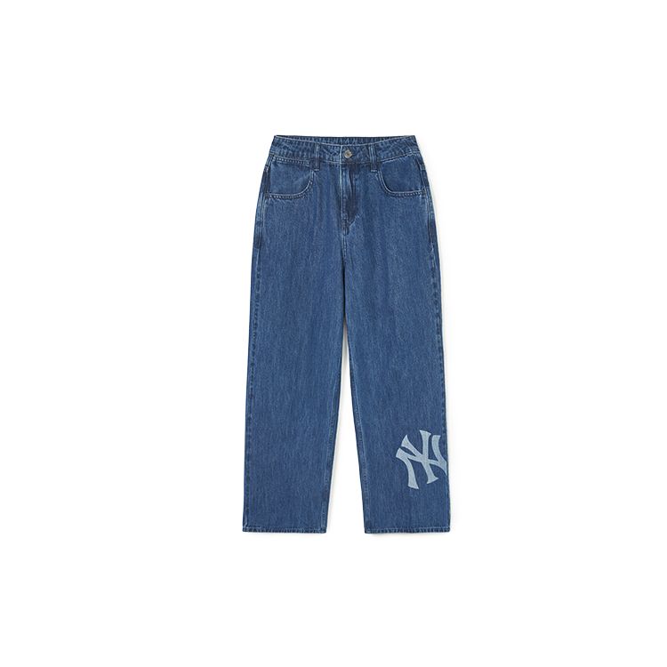 MLB Kids MLB New York Yankees Logo Effen Kleur Middelhoge Cropped Jeans Dames onderkleding Blauw 3FDPB0741-50INS XS