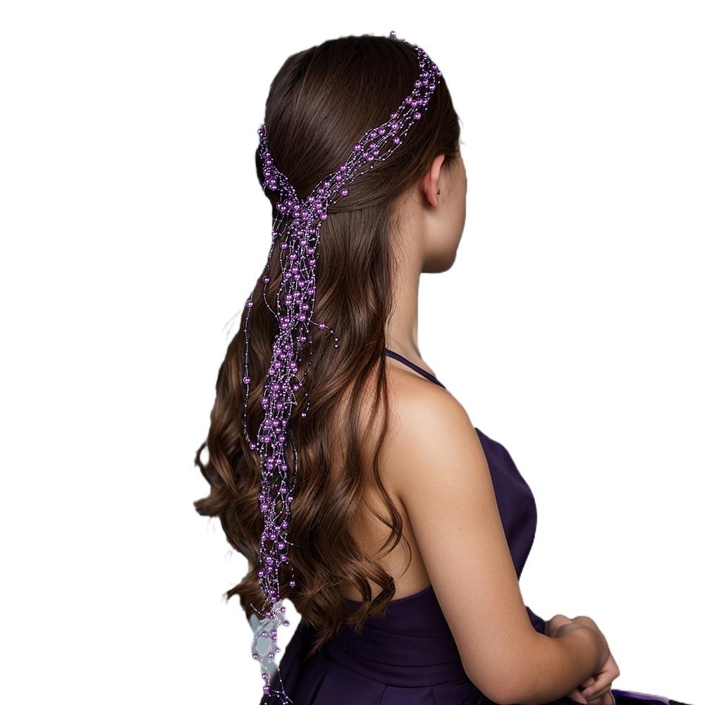 

Korean Style Long Purple Head Hoop Long Tassel Rhinestone Head Chain Woman Girls темно-фіолетовий колір