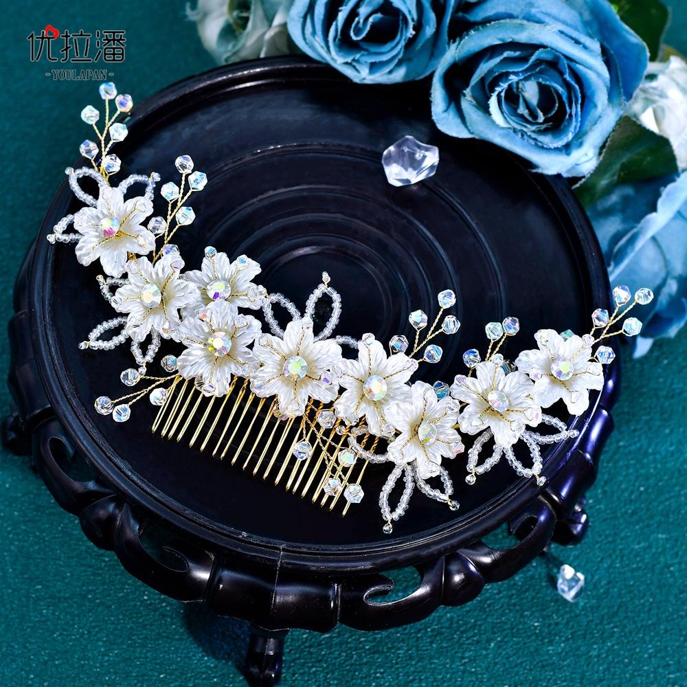 LY-HP0072 Lily s Bride Elegant Flower Crystal Diamond Beads Handmade Alloy Braided Bridal Wedding Headband Hair Accessory золотой