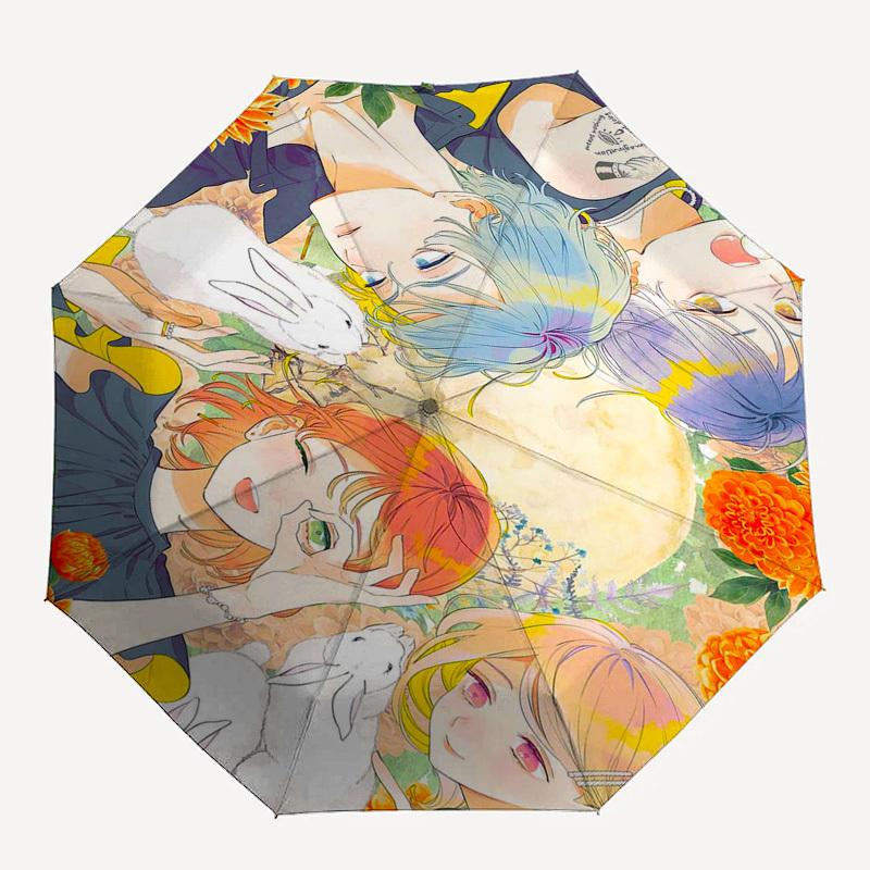 1pc Outdoor Umbrella with Anime Characters and Flowers - Automatic Opening/Closing - Portable 3-Fold Design - 8-Rib Iron Frame - Perfect Gift for