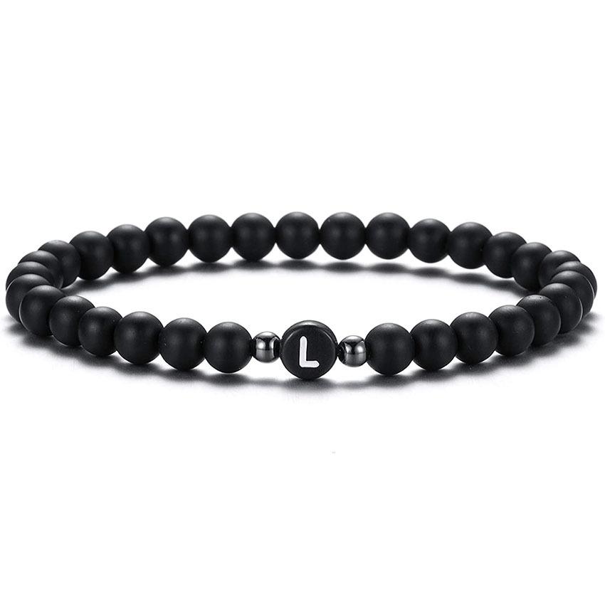 6 mm Armband aus natürlichem, mattiertem Achat für Damen und Herren, handgefertigtes Perlenarmband mit Buchstaben, modisches Design mit 26 Buchstaben, Partnerschmuck