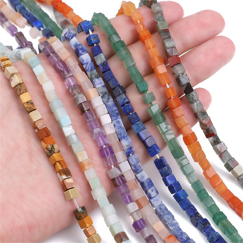 4mm Natural Stone Square Cube Beads Tiger Eye Agate Quartz Aventurine Stone E Spacer Loose Beads for Jewelry Making  85pcs 38cm