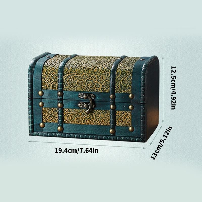 Handcrafted Vintage Wood Treasure Chests Decorative Jewelry Organizers Case With Secure Lid For Home Storage