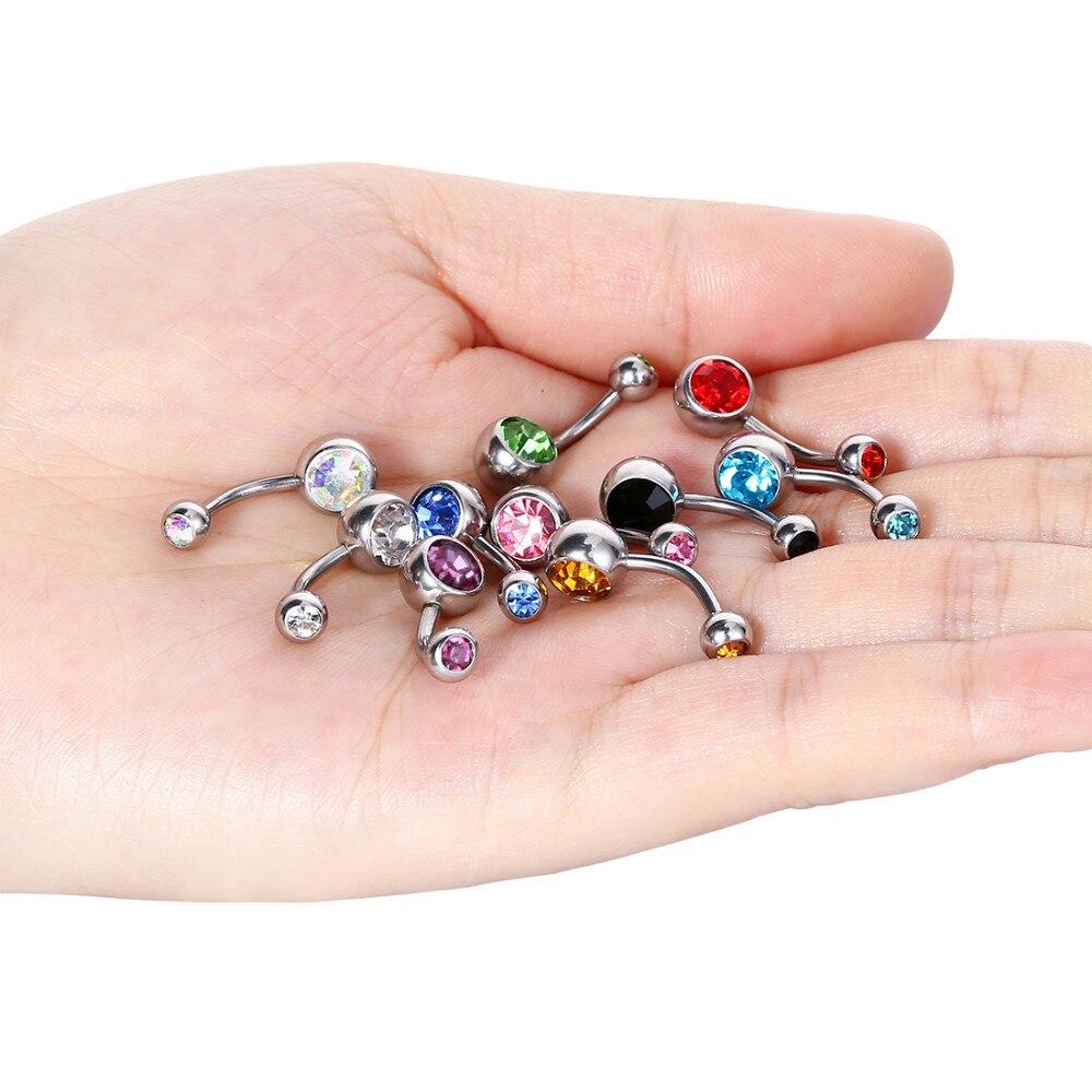 10 teile/los Doppel Kristall Bauchnabel Ringe Chirurgenstahl Nabel Ringe Ohr 5/8mm CZ Piercing Ombligo Nombril Oreja körper Schmuck