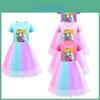 Super Mario Princess Peach Rainbow Lace Girls Dress In Purple, Red, And Pink