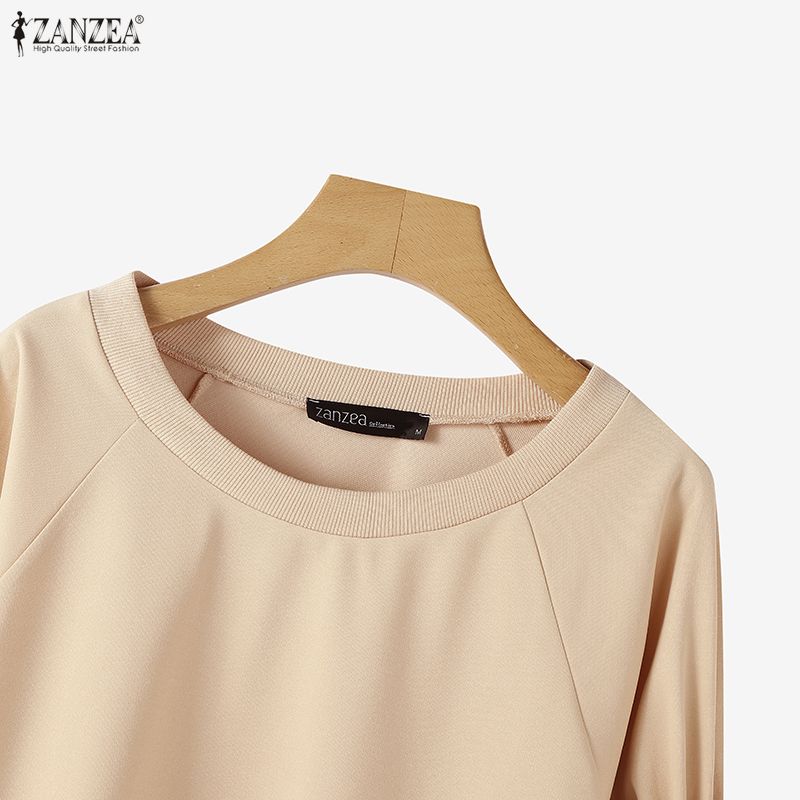 ZANZEA Women Casual Round Neck Loose Long Sleeve Spring T-Shirts