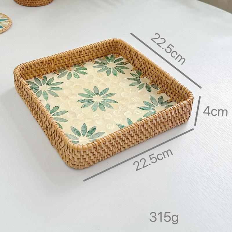 Colorful Shell Rattan Woven Tray Creative Handmade Fruit Plate Jewelry Storage Tray Home Counter Decoration