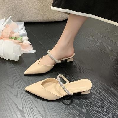Klapki Cyrkonowe Wysokie Obcasy Szpiczaste Muły Nowe Letnie Buty Kobieta Moda Eleganckie Wsuwane Słodkie Imprezowe