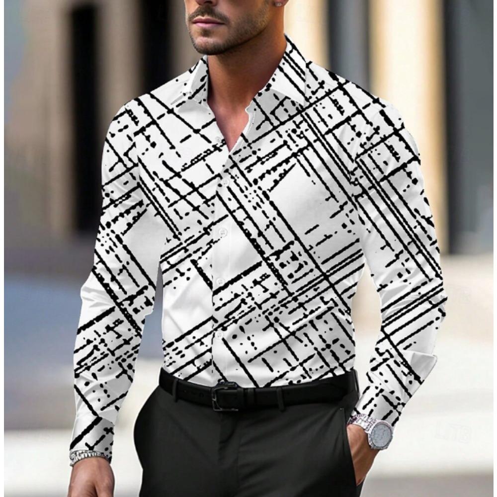 Herren Hemden mit geometrischem Muster Langarm Lässiger Cardigan Neue Knöpfe Urlaubsmode Hemden