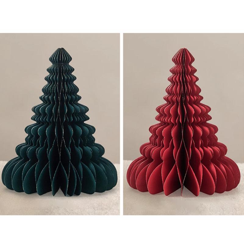 Paper Folding Christmas Tree Ornament 3D Honeycomb Christmas Tree New Year Xmas Festive Atmosphere Party Dinner Tabletop Decor