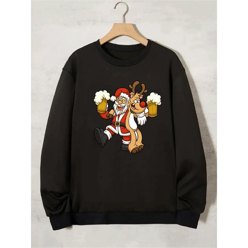 Christmas Sweatshirt For Men With Print Design, Round Neck, Comfortable Breathable, Suitable For Daily Wear, Travel, Street, Home, Jogging.