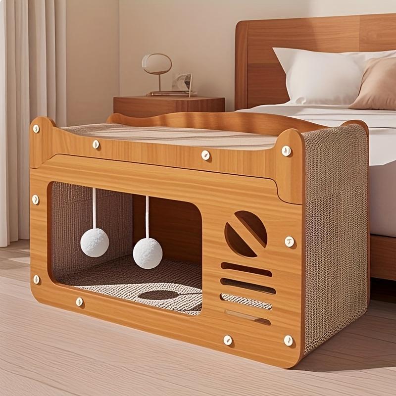 

Кровать для кошек и когтеточка 2-в-1 - Большой кошачий домик со вентиляционными отверстиями, прочная настенная конструкция, экономящая место, для домашних кошек, лежанки для кошек 22.05*11.02*11.81in