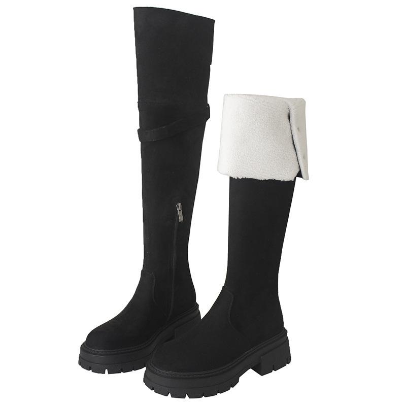 Fashion Women Mid Heels Over The Knee Suede Chelsea Boots New Platform Designer Luxury Shoes Goth Brand Walking Gladiator Mujer Botas