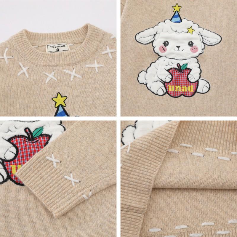 American Retro Cartoon Embroidered Knit Sweater Loose Fit Unisex Daily Wear