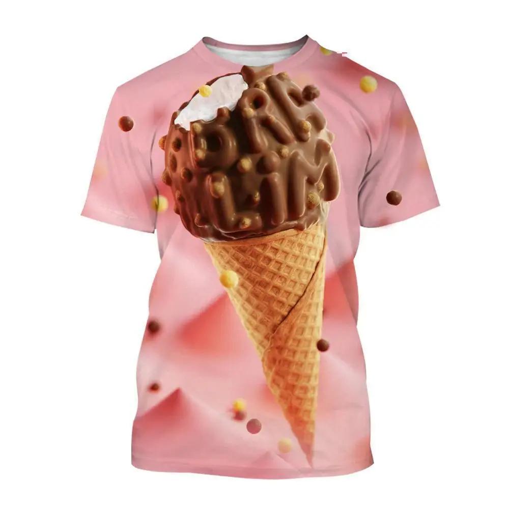 Ice Cream Pattern 3D Printed T-shirts Summer Casual Round Neck Short Sleeved Children's Boy and Girl Kids Unisex T-shirts