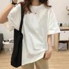 Blusa feminina folgada plus size de manga curta e gola redonda, estilo casual.