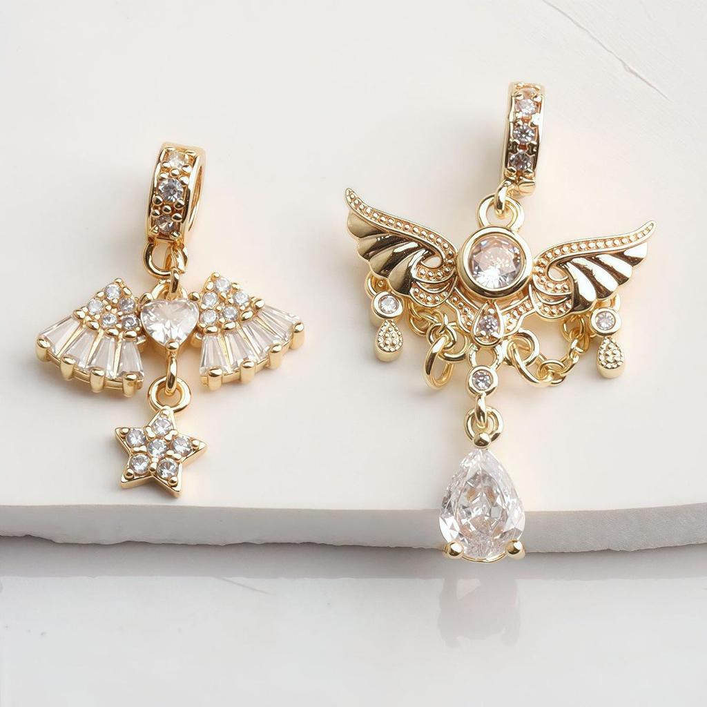 14K Gold-Plated Zircon Pendant Chain Spacer Beads for DIY Bracelets & Necklace Charms.