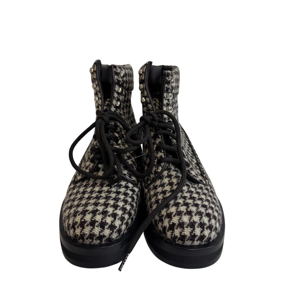 CHANEL G32048 Lace up COCO Mark tweed boots Brown tweed Women Used