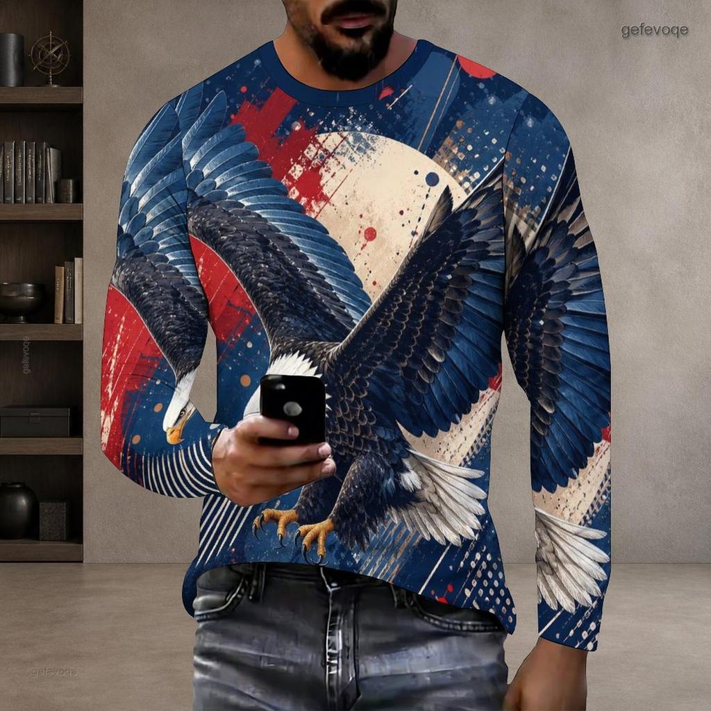 Men Plus Size Crew Neck Long Sleeve Shirt Black Gothic Skull And Wolf Graphic Top