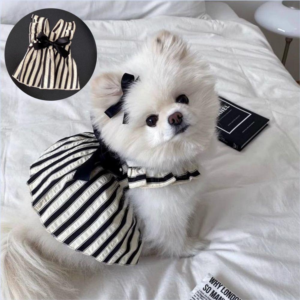 Big Bow Striped Cat Dress Black Puppy Skirt New Small Dog Princess Dress Summer