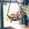 Cat Sleeping On Moon Hanging Decoration Living Room Wall Window Hanging Stained Glass Cartoon Kitten Suncatcher Colorful Acrylic Ornament Pendant