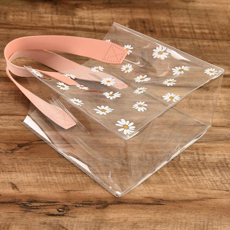 Daisy Flower Print Foldable & Water-Resistant Shopping Bags No-Closure Wedding Gift Bag High Quality Transparent Multi-Purpose