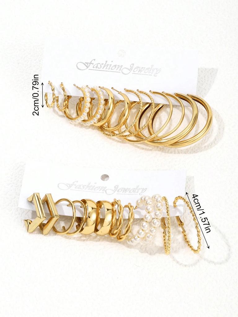 12/48pcs Bohemian Gold Color Metal Earrings Set For Women Fashion Pearl C-Shape Stud Earrings Daily Party Jewelry Festivals Gift