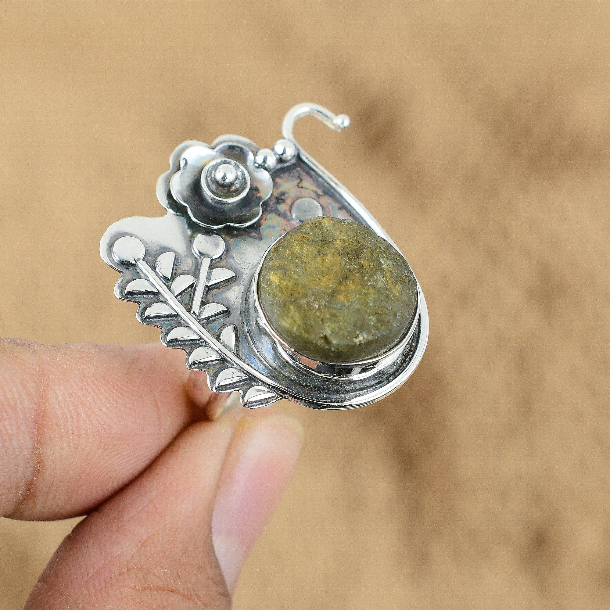 

Natural Labradorite Rough Flower Adjustable Ring 925 Silver For Women Yes