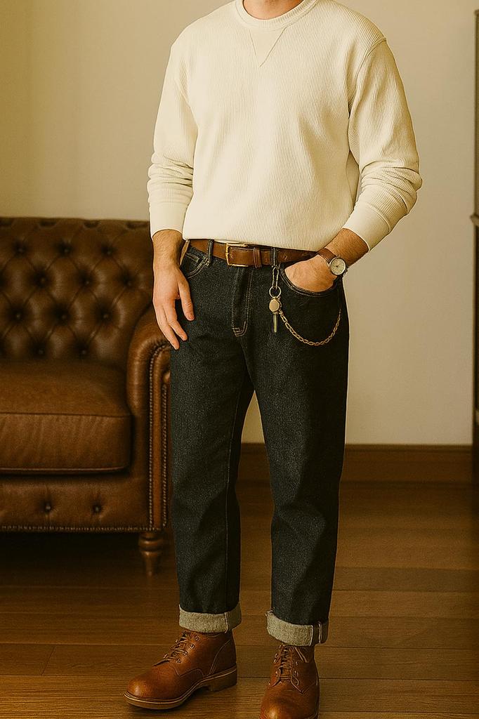 CHANGE WELL 2025 American Casual Long Sleeve Corduroy Sweatshirt Men's Autumn/Winter Vintage-Style (Navy, XL)