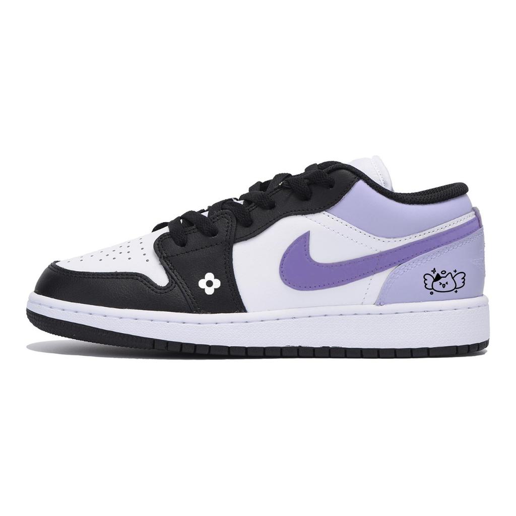 Jordan Air Jordan 1 Low top Vintage Basketball Shoes Men's Black White Purple 553558-131(Team85-)