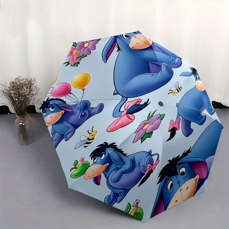 Eeyore,Donkey Fully automatic themed umbrella - 8 ribs durable iron frame, tri-fold compact design, perfect as a gift, travel umbrella, unis